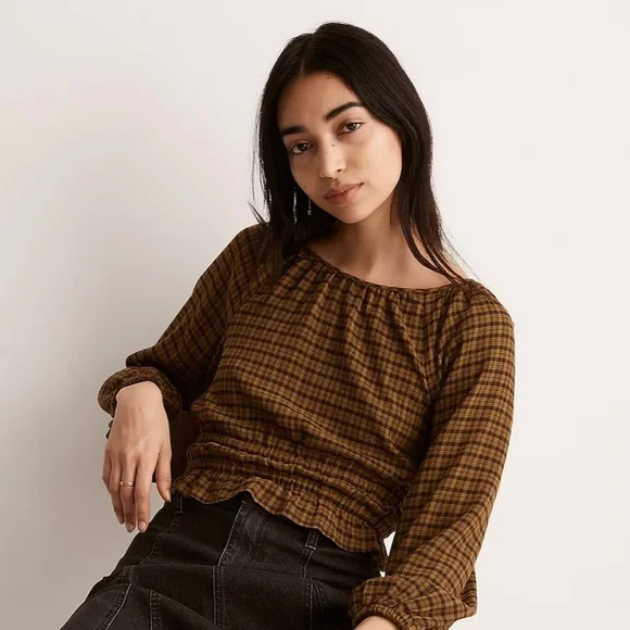 Tie-Back Cutout Top in Plaid - Picture 3 of 8